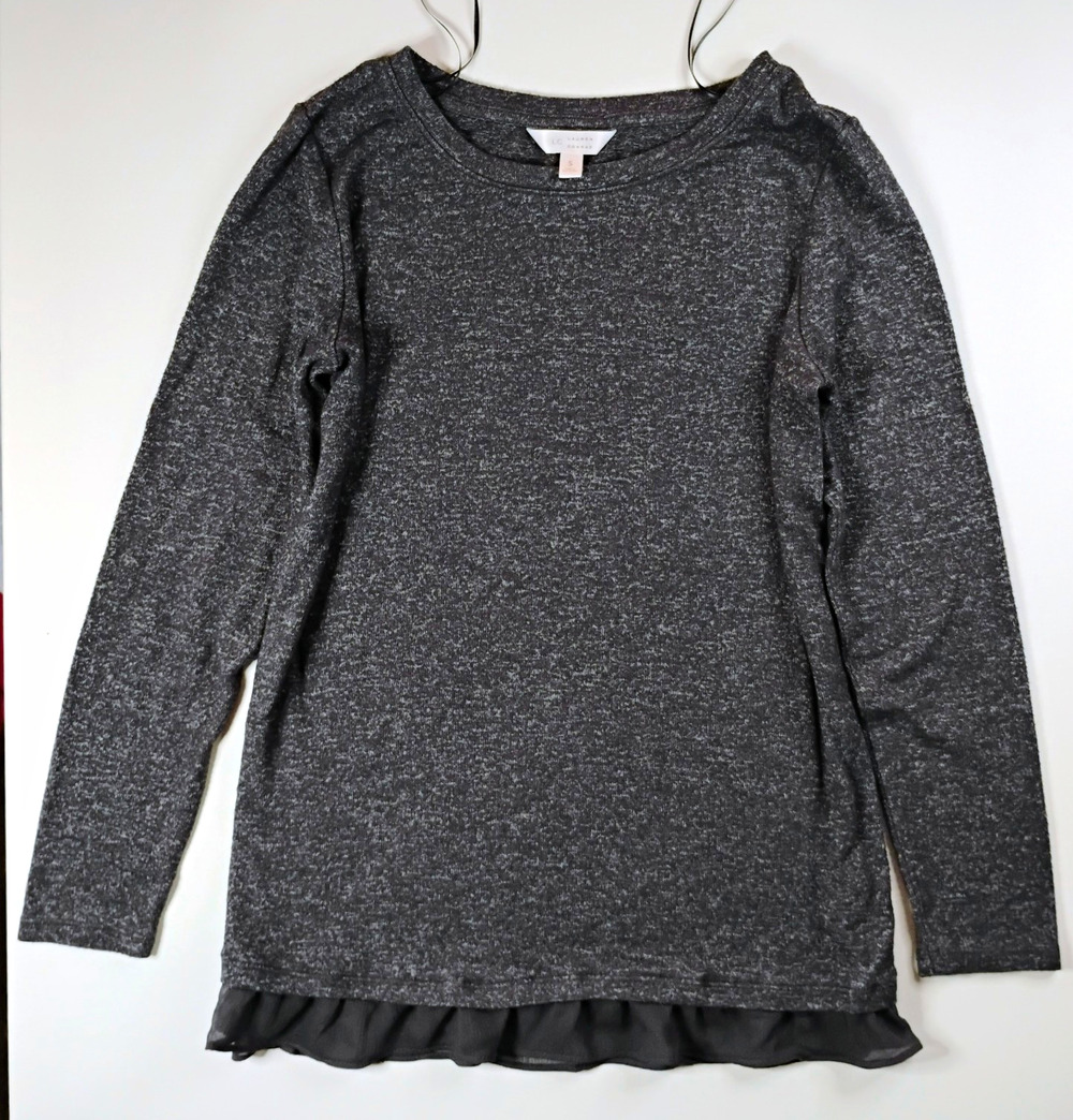 LC Lauren Conrad Women's Gray Solid Knit Round Neck Pullover Sweater S